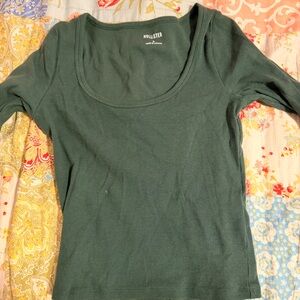 Hollister Deep Green Ribbed Scoop Neck Top